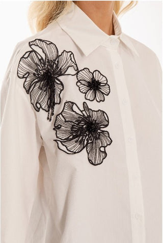 White Button - Up with Statement Floral Detail - Boutique Bella BellaBLOUSE