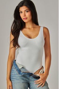 White Contour Double Layered Tank Bodysuit - Boutique Bella BellaBodysuit