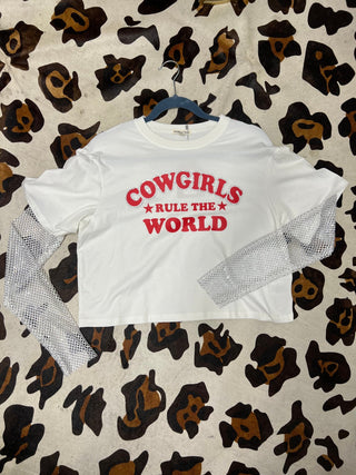 White Cowgirls Rule the World Crop Top - Boutique Bella Bellacrop top