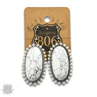 White large stone oval earring, last call - Boutique Bella BellaEarrings