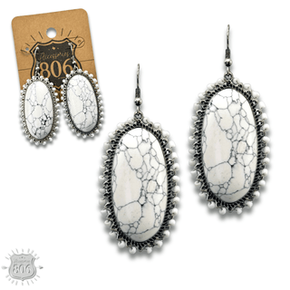 White large stone oval earring, last call - Boutique Bella BellaEarrings