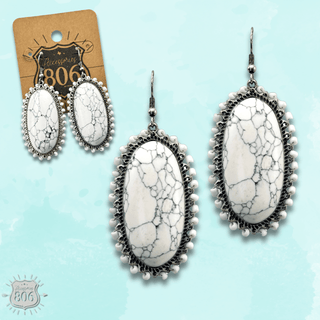 White large stone oval earring, last call - Boutique Bella BellaEarrings