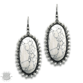 White large stone oval earring, last call - Boutique Bella BellaEarrings
