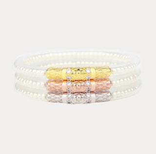 White Pearl Three Queens All Weather Bangles® (Set of 3) - Boutique Bella BellaBangles