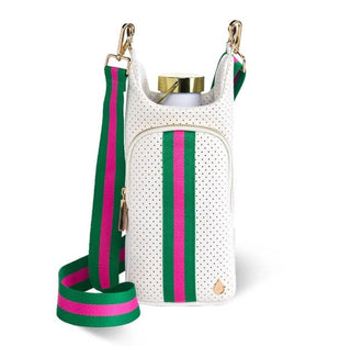 White Perforated Neoprene Hydrobag With pink/Green Stripe - Boutique Bella Bellabags