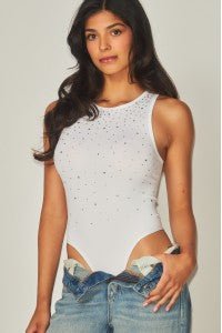 White Rhinestone Seamless Bodysuit - Boutique Bella BellaBodysuit