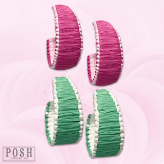 White rim raffia hoop earring, last call - Boutique Bella BellaEarrings