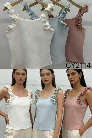 White Ruffle Strap Tank - Boutique Bella BellaTank Top