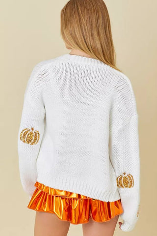 White Sequin Pumpkin Cardigan - Boutique Bella BellaCardigan