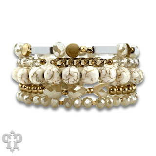 White stone, crystal and gold bead bracelet - LC - Boutique Bella BellaBracelets