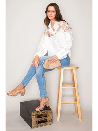 White Structured Eyelet Blouse - Boutique Bella Bellablouse