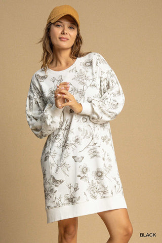 White T-shirt Dress/w Floral Print - Boutique Bella BellaT-shirt dress