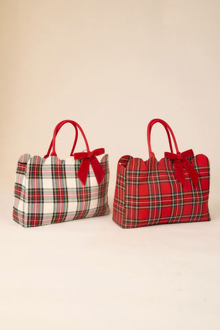 White Tartan Scallop Tote - Boutique Bella BellaChristmas Tote