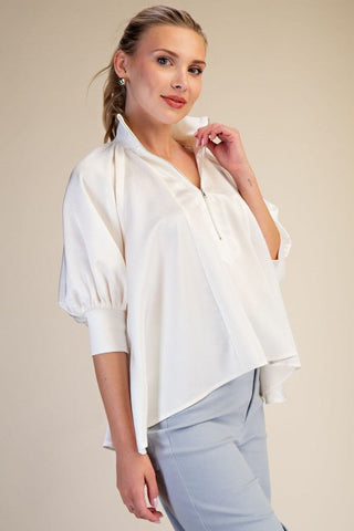White Whisper Zip Blouse - Boutique Bella BellaBlouse