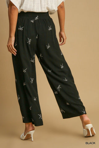 Wide Leg Linen Black Bow Pant - Boutique Bella BellaPants