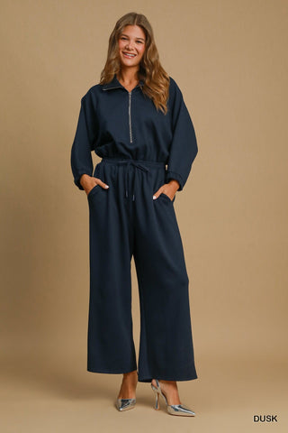 Wide Luxeknit Jumpsuit Navy - Boutique Bella BellaJumpsuit