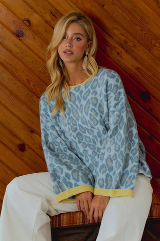Wild Blue Yonder Leopard Sweater - Boutique Bella BellaSweater