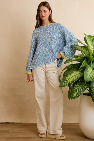 Wild Blue Yonder Leopard Sweater - Boutique Bella BellaSweater