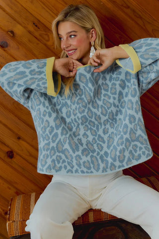 Wild Blue Yonder Leopard Sweater - Boutique Bella BellaSweater