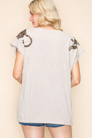 Wild Side Sequin Shoulder Top - Boutique Bella Bellatshirt