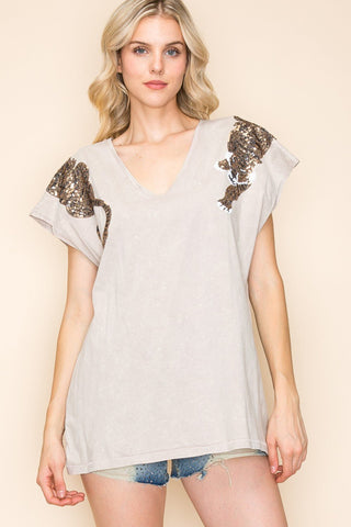 Wild Side Sequin Shoulder Top - Boutique Bella Bellatshirt