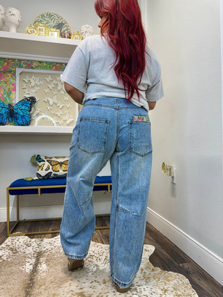Wildflower Jacquard Barrel Denim - Boutique Bella BellaJeans