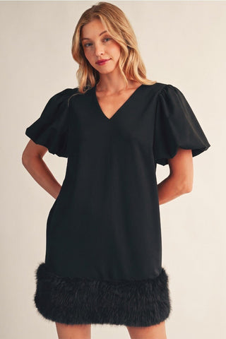 Winter Darling Puff Sleeve Dress - Black - Boutique Bella BellaDress