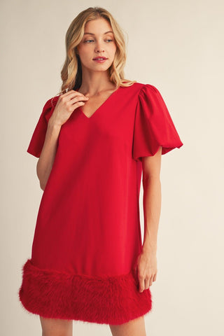 Winter Darling Puff Sleeve Dress - Red - Boutique Bella BellaDress