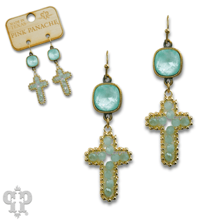Wire wrapped bead cross earring with Austrian crystal - Boutique Bella BellaEarrings