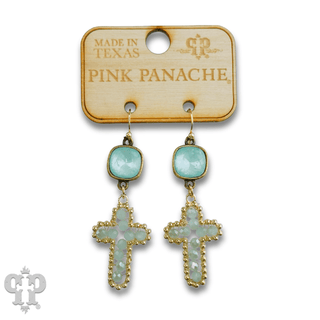 Wire wrapped bead cross earring with Austrian crystal - Boutique Bella BellaEarrings