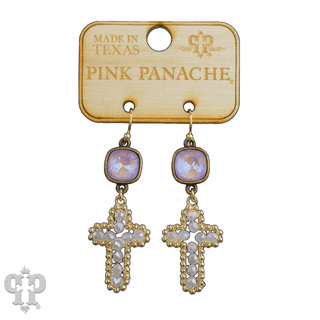Wire wrapped bead cross earring with Austrian crystal - Boutique Bella BellaEarrings