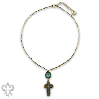 Wire wrapped bead cross necklace with Austrian crystal - Boutique Bella BellaNecklaces