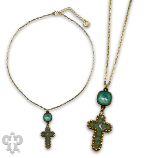 Wire wrapped bead cross necklace with Austrian crystal - Boutique Bella BellaNecklaces