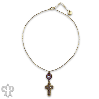 Wire wrapped bead cross necklace with Austrian crystal - Boutique Bella BellaNecklaces