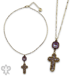 Wire wrapped bead cross necklace with Austrian crystal - Boutique Bella BellaNecklaces