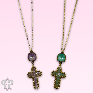 Wire wrapped bead cross necklace with Austrian crystal - Boutique Bella BellaNecklaces