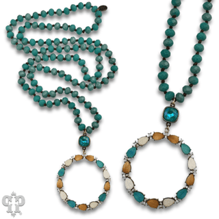 Wood teardrop and rhinestone circle pendant necklace - Boutique Bella BellaNecklaces