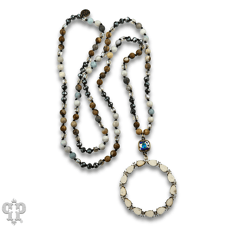 Wood teardrop and rhinestone circle pendant necklace - Boutique Bella BellaNecklaces