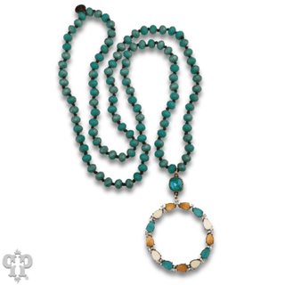 Wood teardrop and rhinestone circle pendant necklace - Boutique Bella BellaNecklaces