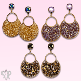 Woven bead double circle earring with Austrian crystal - Boutique Bella BellaEarrings