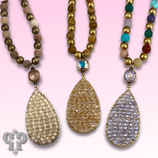 Woven bead pendant on stone bead necklace with Austrian crystal - Boutique Bella BellaNecklaces
