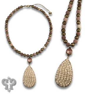 Woven bead pendant on stone bead necklace with Austrian crystal - Boutique Bella BellaNecklaces