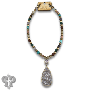 Woven bead pendant on stone bead necklace with Austrian crystal - Boutique Bella BellaNecklaces