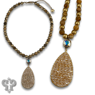 Woven bead pendant on stone bead necklace with Austrian crystal - Boutique Bella BellaNecklaces