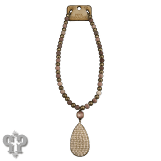 Woven bead pendant on stone bead necklace with Austrian crystal - Boutique Bella BellaNecklaces