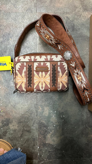 Wrangler Aztec Printed Crossbody Purse With Wallet Compartment - Boutique Bella Bellabag