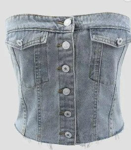 Wrapped Denim Corset Top Vest - Boutique Bella BellaTops