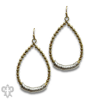 Gold and silver disc teardrop earring, last call
