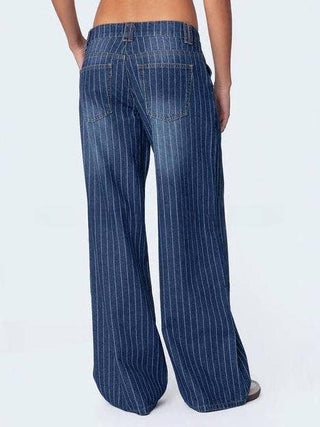 Y2K Striped Low - Rise Wide - Leg Jeans - Boutique Bella BellaJeans