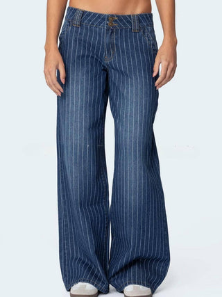 Y2K Striped Low - Rise Wide - Leg Jeans - Boutique Bella BellaJeans
